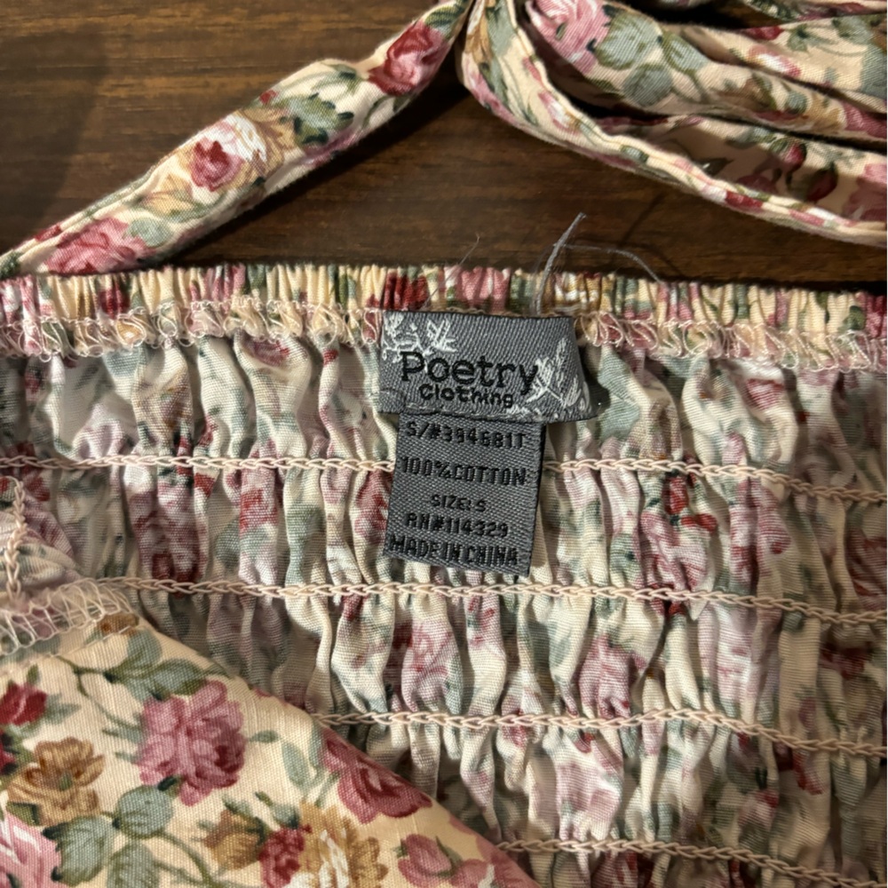 Y2K 2000s Poetry Floral Halter Top with Pink and Green Ditsy Floral Print Small - Picture 4 of 10